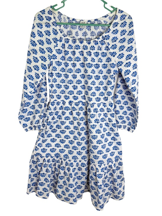 J. Crew Dresses & Skirts - J. Crew White Long Sleeve Knee Length Dress with Blue Motif Size 2